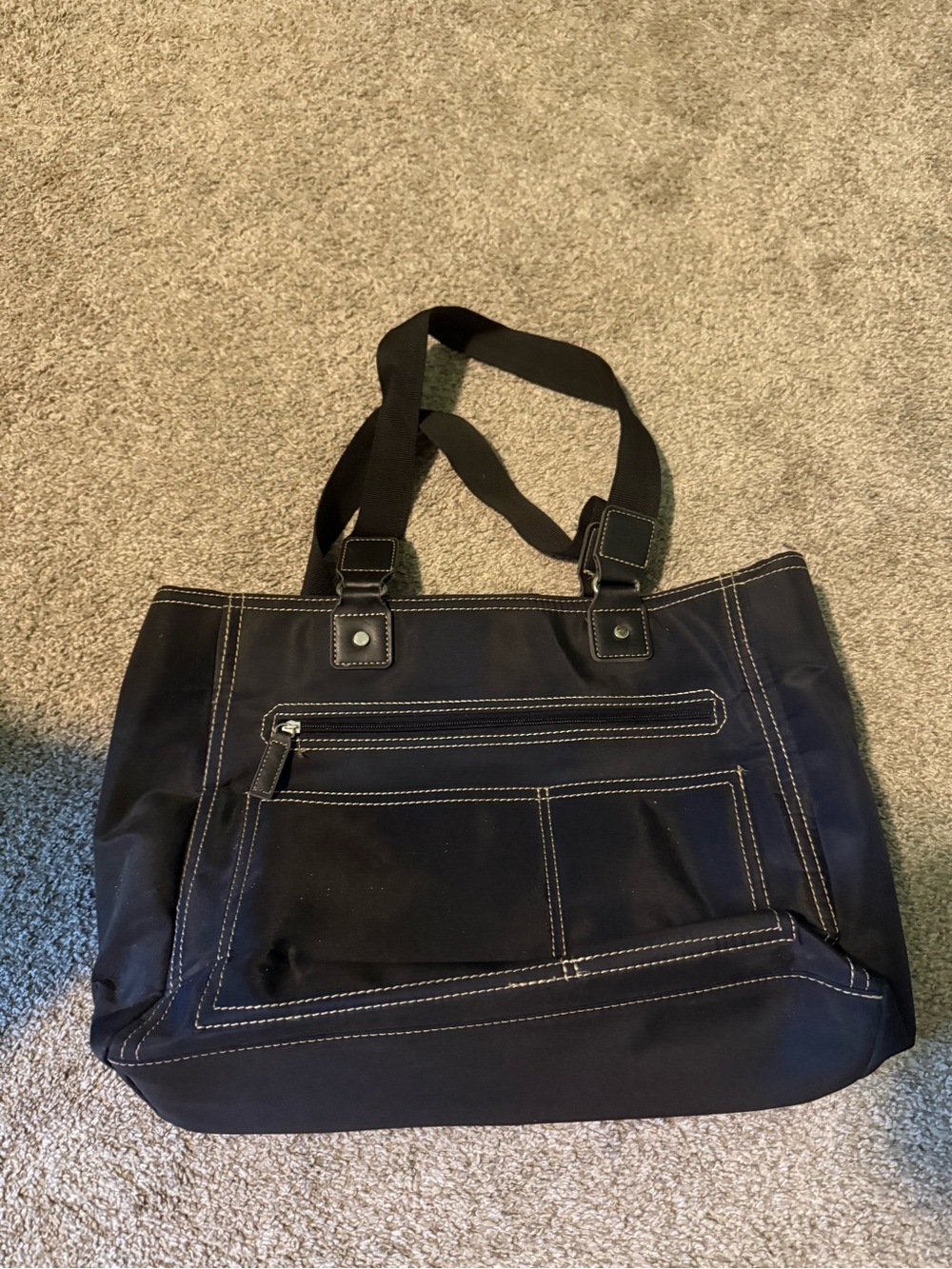Classic Black Tote Bag with Front Pockets